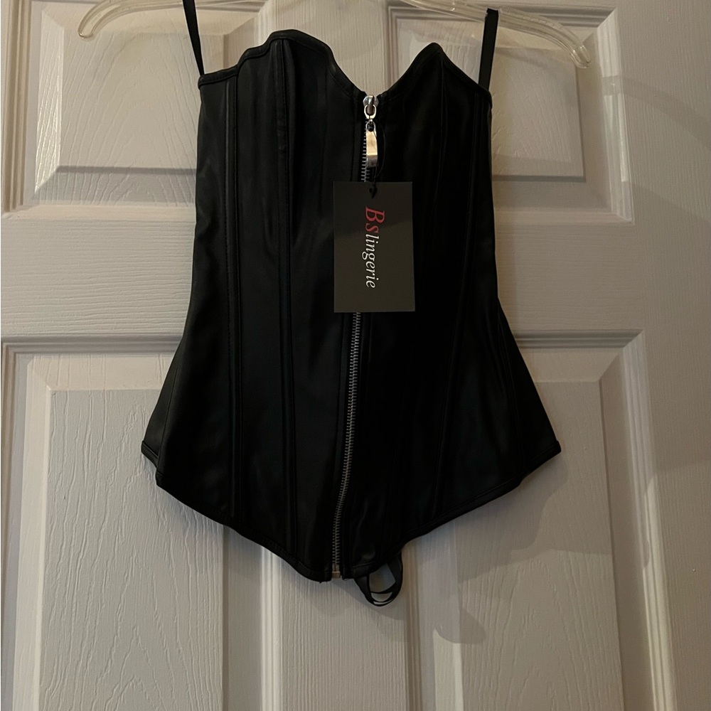 NWT Black Pleather Corset